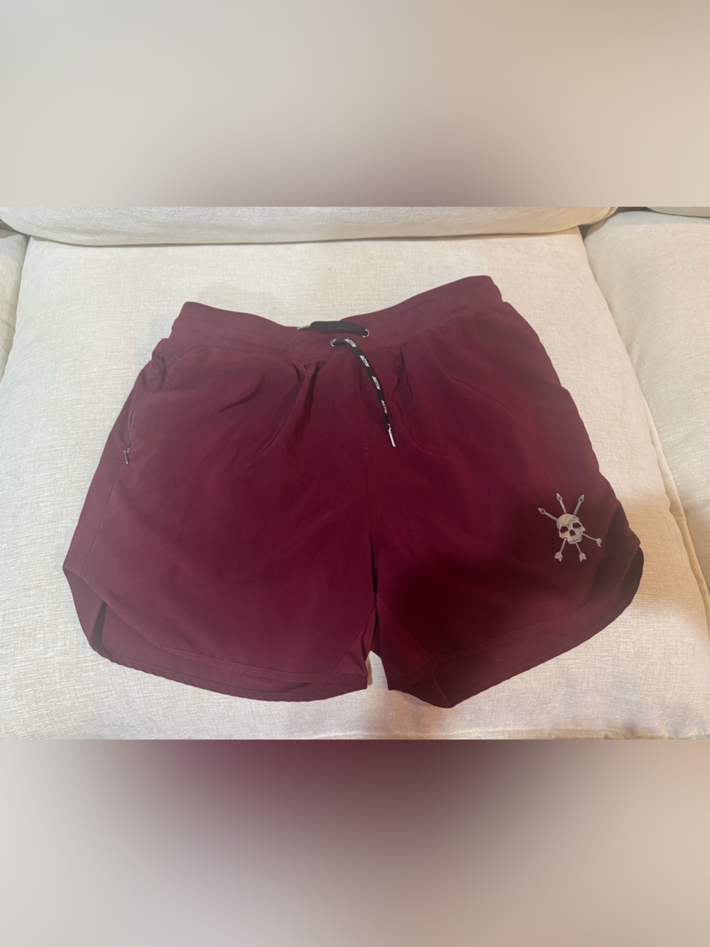 Alpha Country Shorts in the maroon/burgundy colorway.